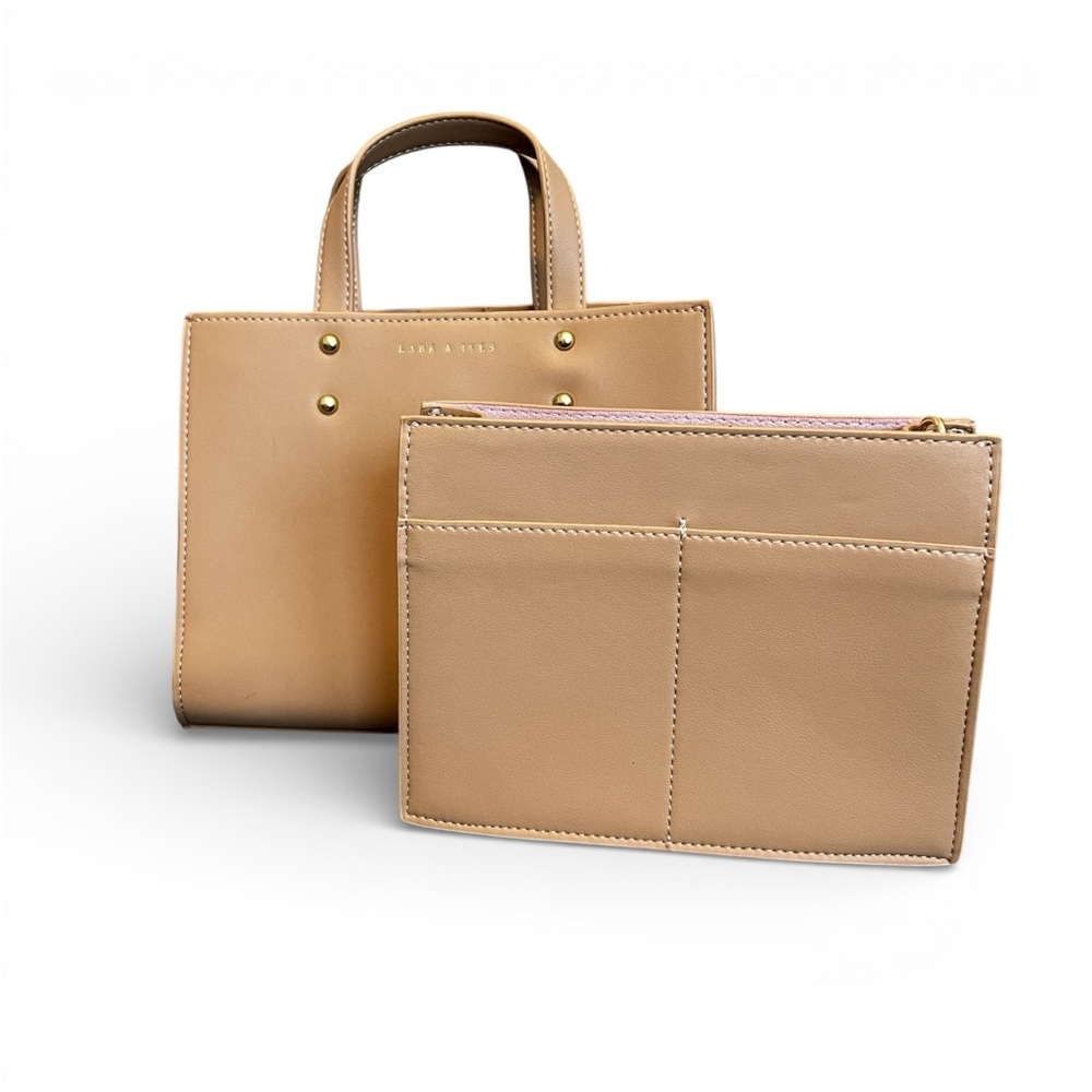 Lark & Ives Structured Mini Tote Tan Vegan Leather Top
Handle Handbag 8”x6.5” - Picture 2 of 12